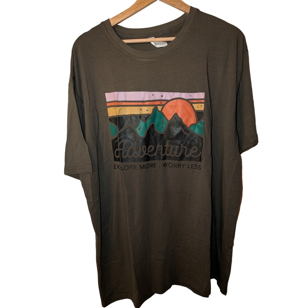 Royal Avalon Mens XL Adventure Explore More Worry Less Mountain Graphic T-Shirt